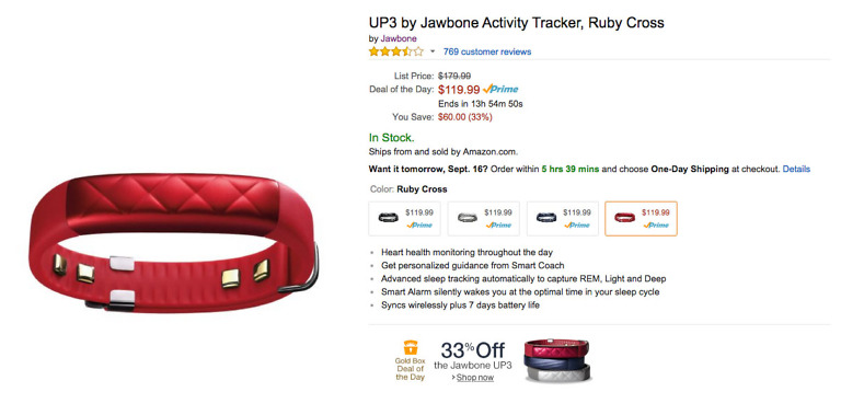 Deal:  Jawbone UP3 is Just $119 Today Only ($60 Off)