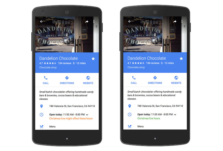 Google Maps and Search Updated With Business Holiday Hours