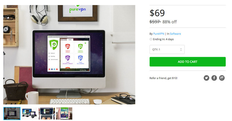 Deal:  $69 for a PureVPN Lifetime Subscription