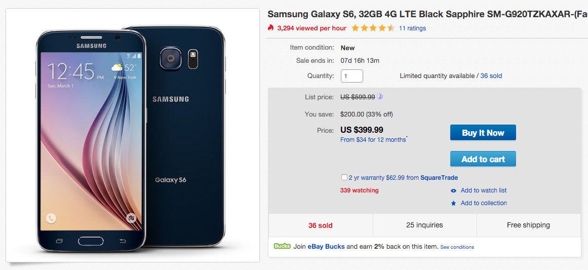 DEAL: Unlocked Galaxy S6 is Just $399 at eBay, Verizon S6 Edge 128GB is $599