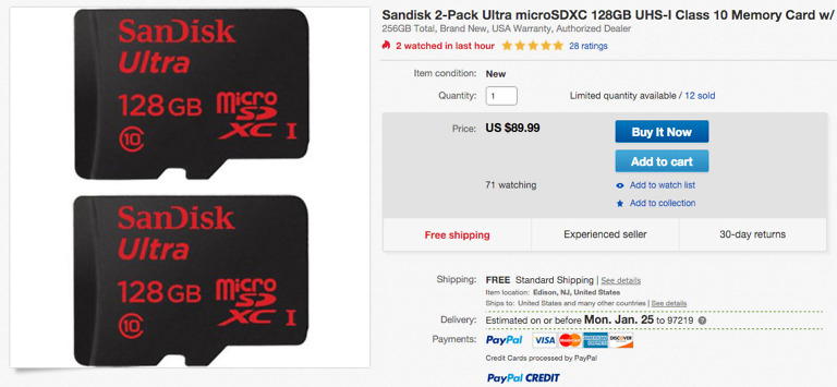 DEAL:  2-Pack of SanDisk 128GB MicroSD Cards for $89