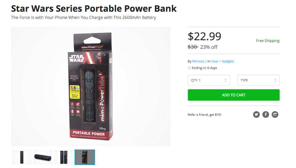 Deal: Star Wars “Vader” Portable 2600mAh Power Bank for $23