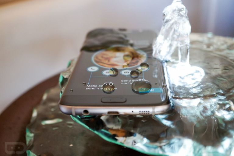 Hey Look, the Galaxy S7 Edge Sitting in a Watery Fountain