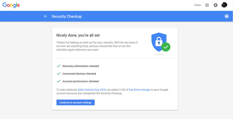 Free Storage: Complete Google Security Checkup for 2016 and Get 2GB of Drive Storage