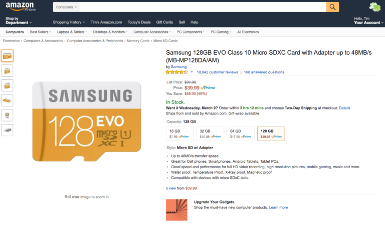 Deal: Samsung 128GB Class 10 MicroSD Card for $40 on Amazon