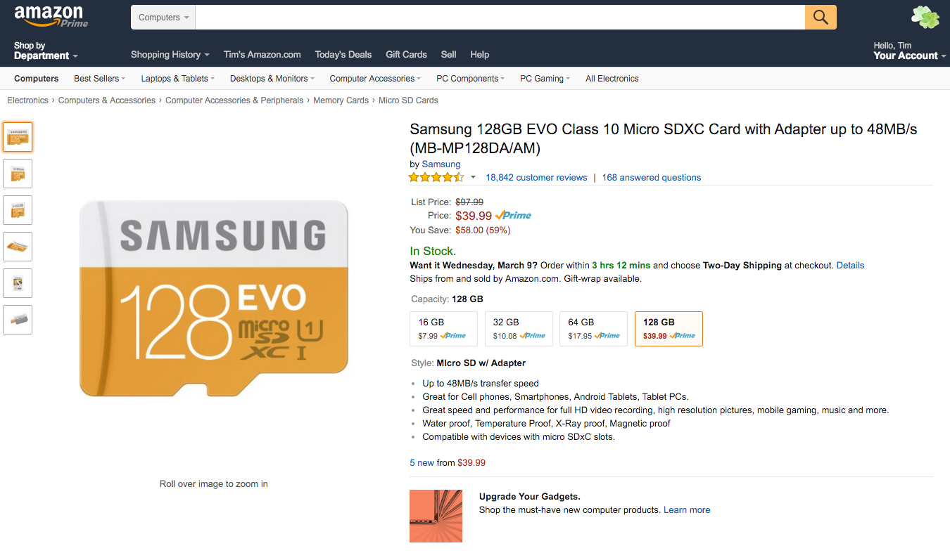 Deal: Samsung 128GB Class 10 MicroSD Card for $40 on Amazon