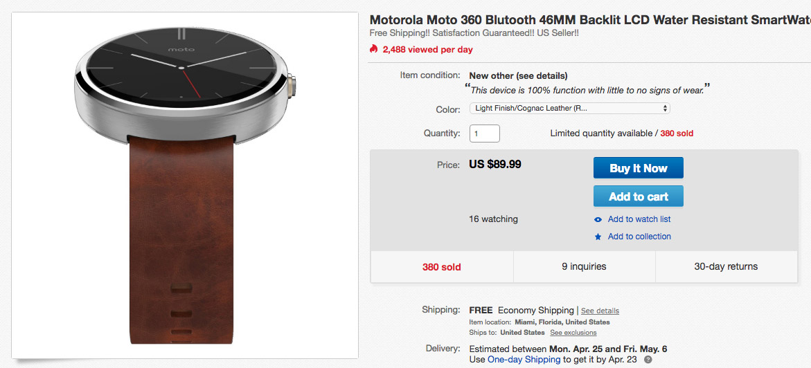 DEAL: Moto 360 (1st Gen) is Just $89.99 Today at eBay
