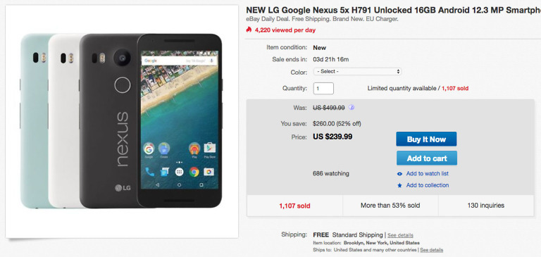 DEAL: Nexus 5X Back on eBay for Just $239.99 ($110 Off)