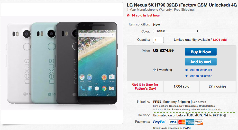DEAL: Nexus 5X is Just $275 Today at eBay ($125 Off)
