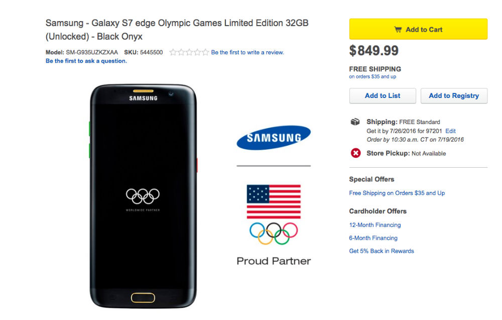 Galaxy S7 Edge 2016 Rio Olympics Edition Available at Best Buy, Priced at $850