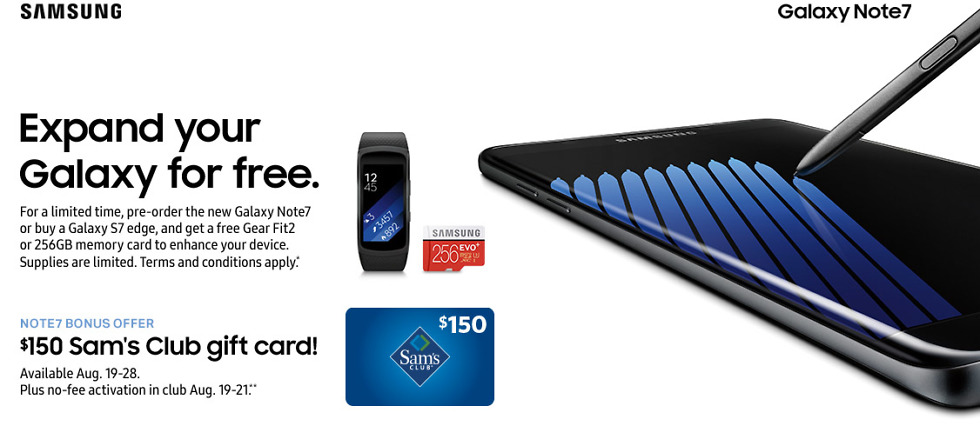 galaxy note 7 deal sams club