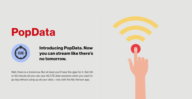 Verizon Introduces PopData, 30 and 60 Minute All-You-Can-Stream 4G LTE Sessions at $2 or $3