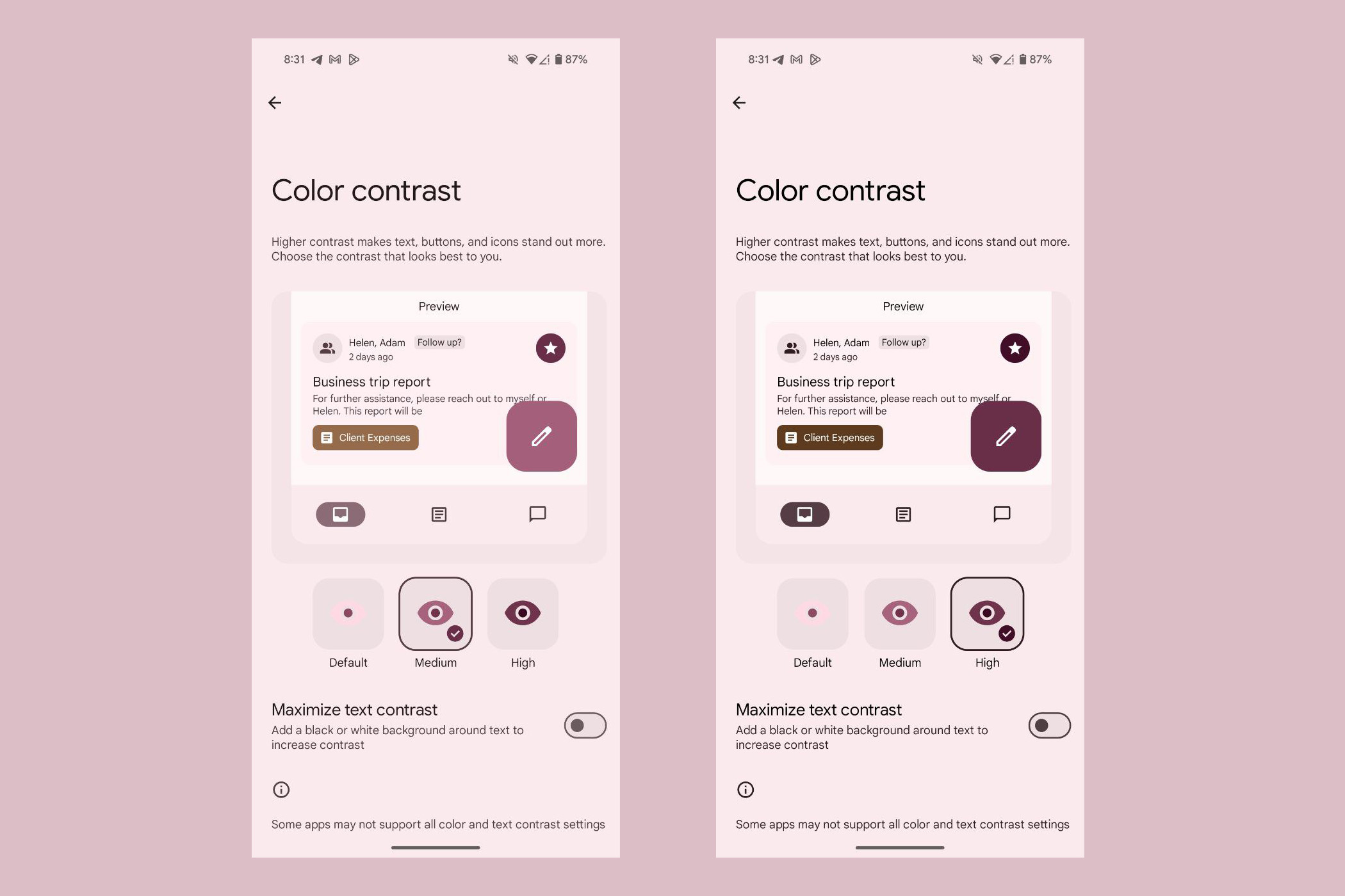 Android 15 - Color Contrast