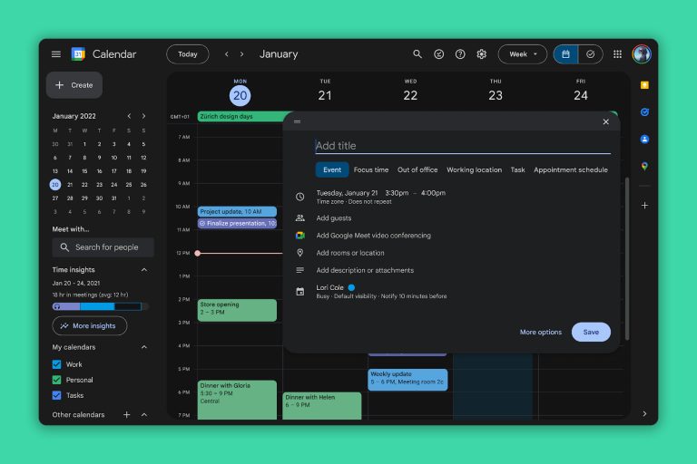 Google Calendar Goes Dark on Web, Gets Modernized Look