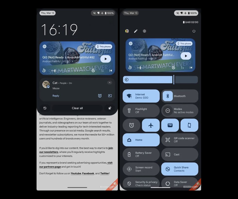 Android 17 - Quick Settings Panel