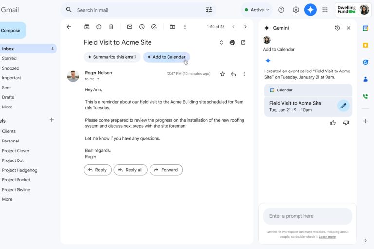 Gemini in Gmail Gets ‘Add to Calendar’ Button for Workspace