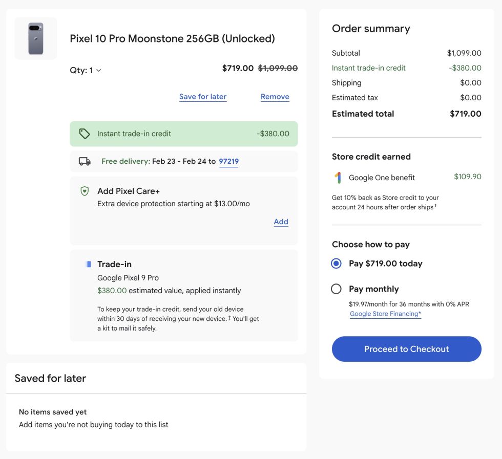 Pixel 10 Pro Instant Trade-in Credit